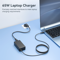 Adaptador de Corriente CA para Portátil de 65W PD Tipo-C, Múltiples Voltajes de Salida, Cable USB-C Integrado, Cargador de Escritorio para Portátil
