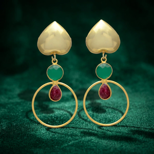 Pendientes Circulares de Aguamarina con Forma de Corazón, Hechos a Mano, Chapados en Oro, Diseño Étnico, Joyería para Compromiso, Boda o Fiesta - Product Image 3