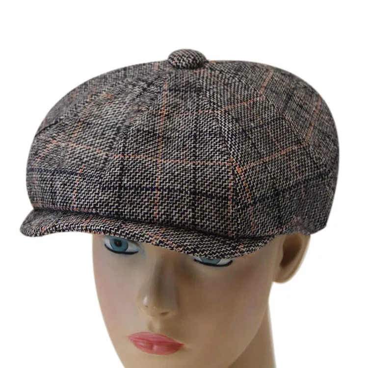 Boina gorra de hiedra para hombre, venta al por mayor personalizada, poliéster, moda, cálido, lana, sombrero plano, sombrero de vendedor de periódicos para hombre