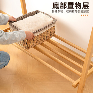 Perchero Sencillo de Bambú y Ratán de Doble Nivel, Organizador de Ropa, Almacenamiento para Dormitorio, Armario Multifuncional - Product Image 4
