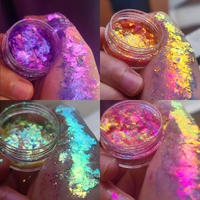 1 pot de poudre à ongles polarisée effet caméléon, poudre chromée sirène, poudre fantaisie, poudre scintillante effet aurore haute brillance