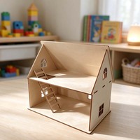Kit Rumah Boneka Kayu Dua Lantai Miniatur dengan Tangga, Jendela, Ruangan Terbuka untuk Kerajinan DIY, Dekorasi Rumah, dan Hadiah