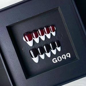 Nueva uña falsa de almendra brillante reutilizable 3D flor almendra Simple elegante <span class=keywords><strong>manicura</strong></span> 10 Uds blanco francés hecho a mano prensa en las uñas - Product Image 6