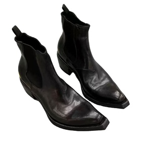 Bottines Chelsea en cuir véritable noir, bout pointu, bande élastique, hauteur de la cheville, semelle en caoutchouc, style automne - Product Image 1