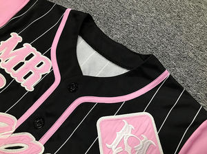 Maillot de baseball d'usine OEM, vente en gros d'uniforme de baseball vintage rayé rose avec design par sublimation bon marché - Product Image 5