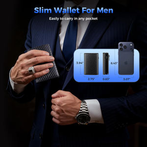 <span class=keywords><strong>Portafoglio</strong></span> Minimalista in Fibra di Carbonio e Pelle, Tri-fold con Apertura a Scatto, Tasca Portamonete con Cerniera, Sottile <span class=keywords><strong>Portafoglio</strong></span> RFID Smart in Alluminio per <span class=keywords><strong>Uomo</strong></span> - Product Image 3