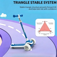Trottinette triangulaire à 3 roues pour tout-petits avec haut-parleur Bluetooth intégré, roues écologiques en PU et guidon réglable en 4 hauteurs