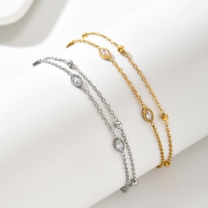 Bracelet géométrique double couche en zircon de style coréen, tendance, en acier inoxydable, cadeau pour femme, bijoux élégants et simples, inaltérables - Product Image 1