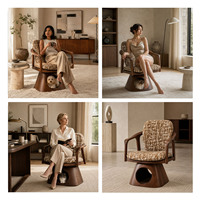 Lit pour chat de qualité supérieure en bouclette, chaise avec structure en bois, maison pour chat pivotante à 360°, coussin amovible et lavable, mobilier pour animaux de compagnie