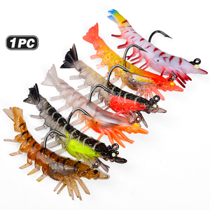 Leurre souple bionique en silicone 6 couleurs 7cm 9.8g en forme de crevette avec tête plombée et hameçon tranchant pour la pêche au bar, à la truite, au redfish et au snook en eau peu profonde - Product Image 1