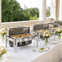 Ensemble de réchauds de luxe à couvercle roulant, chauffe-plats commerciaux en acier inoxydable pour buffet avec supports à combustible, équipement de restauration