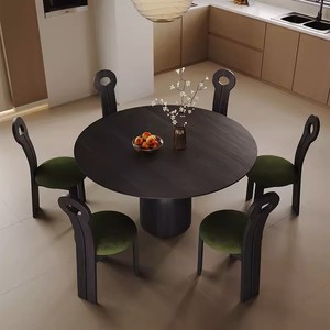 Mesa de Comedor de Madera Maciza, Diseño Vintage Francés, Pintura Ecológica, Combinación de Sillas para Apartamento Pequeño, Color Nogal Medio - Product Image 3