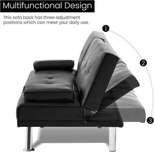 Canapé-lit moderne en <span class=keywords><strong>cuir</strong></span> <span class=keywords><strong>convertible</strong></span> capitonné à boutons noirs, multifonctionnel pour la maison, le bureau, canapé en <span class=keywords><strong>cuir</strong></span> de luxe, au prix de gros - Product Image 2