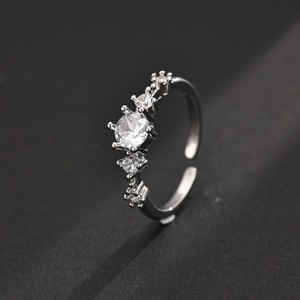 Hot Sale Copper Sparkling Diamond Bezel Setting <b>Ring</b> Women Elegant Design Personality Fashionable <b>Silver</b> Plated Open <b>Adjustable</b> - Product Image 2