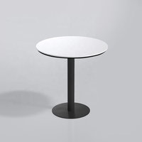 Table basse ronde moderne en mélamine, pieds en acier, noyer blanc