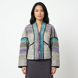 Patchwork Nonwoven Quick Dry Breathable Women Full Sleeve V Neck Contrast Color Autumn 100% Cotton Wrap Tie Style - Product Image 1