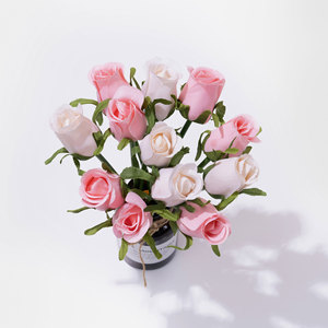 Bouquet de roses artificielles CallaFloral, fleurs en soie rose et blanches pour décoration de mariage et décoration intérieure, lot de 12 pièces - Product Image 2