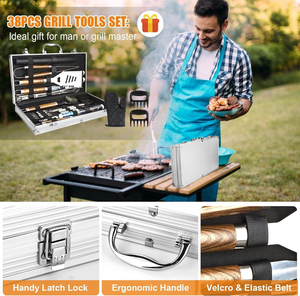Accesorios para Barbacoa de Acero Inoxidable SEB, Juego de 38 Piezas para Asar, Estuche de Aluminio, Termómetro, Tapetes para Parrilla, Herramientas para Asar al Aire Libre, Camping/Jardín - Product Image 6