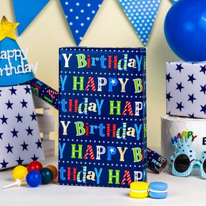 Papier d'emballage original bleu foncé enduit d'aluminium de 5 mètres pour anniversaire - Product Image 4