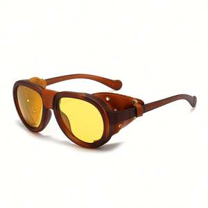 Lunettes de soleil polarisées UV400 vintage 2025 pour hommes et femmes, avec rivets, monture en cuir PU, style punk, pour la conduite, vision nocturne, Steampunk - Product Image 5
