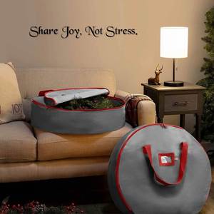 Sac de rangement pour couronne de Noël en Oxford 600D imperméable de 24 pouces rond pour couronnes de Noël artificielles - Product Image 3