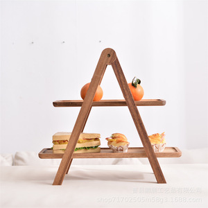 Étagère de rangement triangulaire à 3 niveaux en bois massif pour fruits et pain, usage domestique, type sur pied, couleur acacia, durable - Product Image 2
