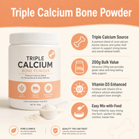 Complément Triple Calcium pour Chiens – Poudre pour la Croissance Osseuse 200g – À Mélanger avec la Nourriture Quotidiennement – Pack Économique en Vrac pour Chiots