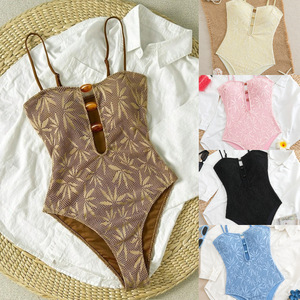 Q1880-2026 Maillot <span class=keywords><strong>de</strong></span> <span class=keywords><strong>bain</strong></span> une pièce pour femme en mousseline <span class=keywords><strong>de</strong></span> soie, imprimé bohème, ajouré et dos nu, style bikini, été - Product Image 2
