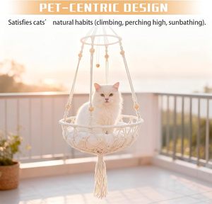 Hamac pour chat à fixer sur fenêtre, style bohème, panier suspendu, balançoire, coussin doux pour animaux <span class=keywords><strong>de</strong></span> compagnie, confortable pour la sieste et le <span class=keywords><strong>bain</strong></span> <span class=keywords><strong>de</strong></span> <span class=keywords><strong>soleil</strong></span>, 40x90CM - Product Image 6