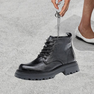 Custom Logo Men's British Style Motorcycle <b>Boots</b> Slip-On Ankle Height Dress Shoes Black Light PU for Autumn Winter <b>Summer</b> - Product Image 3