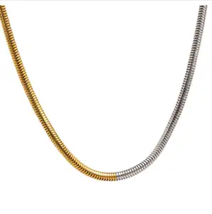 Unique jewelry Stainless steel Womens Half Gold Snake 18K Layering Chain Two Tone Layered Gold Plated Double Chain Necklace