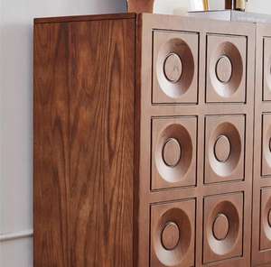 Buffet en bois de pin massif <span class=keywords><strong>Carmen</strong></span>, contreplaqué multicouche en chêne, pour le salon, avec 5+ tiroirs, design moderne du milieu du siècle - Product Image 6