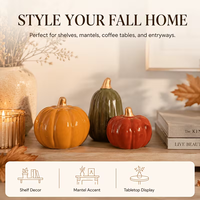 Ensemble de 3 ornements en céramique en forme de citrouille, décoration d'automne pour la maison, décoration de table de salon, décorations de fête d'Halloween