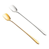 Gouden, zilveren en roestvrijstalen lepels met lange steel, vierkant, voor koffie, thee, dessert, honing, roeren, café lepels set
