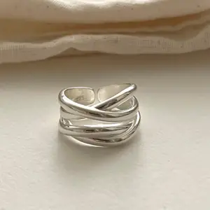 Fine Silver Rings Jewelry 925 Sterling Silver Crafted Luxury Geometric Line Versatile Ring Adjustable Wedding Ring Women And Men