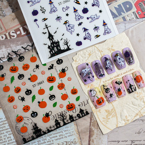 Nuovi Adesivi per Unghie di Halloween con Ragnatele Scintillanti, Fantasmi, Pipistrelli e Zucche, Decorazioni per Unghie - Product Image 1