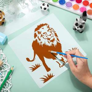 6 pièces réutilisables 5.9x11.8 pouces en plastique <span class=keywords><strong>animaux</strong></span> dessin pochoirs Lion girafe éléphant rhinocéros pour plancher de bois carrelage <span class=keywords><strong>mural</strong></span> peinture pour - Product Image 4