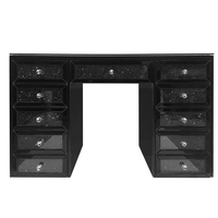 Coiffeuse de chambre à coucher en verre miroir noir avec cristaux noirs effet diamant et 11 tiroirs