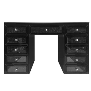 Bedroom <strong>black</strong> crushed diamond crystal <strong>black</strong> mirrored glass <strong>vanity</strong> desk dressing <strong>table</strong> with 11 drawers - Product Image 6