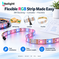 Bande LED RVB adressable 12V WS2815 SMD5050, 60 pixels par mètre, PCB 10mm avec récupération de point de rupture pour projets d'éclairage décoratif