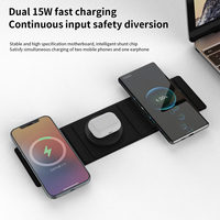Nouveaux produits 2024 Chargeur sans fil pliable 15W rapide 3 en 1 Station de charge magnétique de voyage Double chargeur sans fil 15W