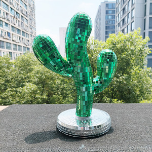 Estatua de Cactus con Espejo <span class=keywords><strong>Disco</strong></span>, Decoración de Cactus con Espejo de Mosaico Verde para Habitación de Estética Tropical, Adorno para el Hogar, Decoración <span class=keywords><strong>Disco</strong></span> - Product Image 1
