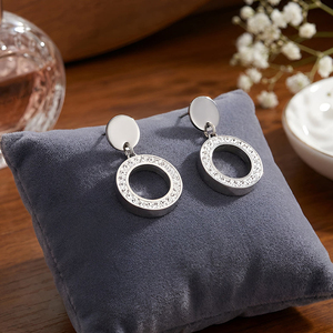 Pendientes Colgantes de Acero Inoxidable para Mujer con Cristales CZ Brillantes, Accesorios de Joyería de Moda con Exhibición de Imagen, Regalo de Joyería - Product Image 3