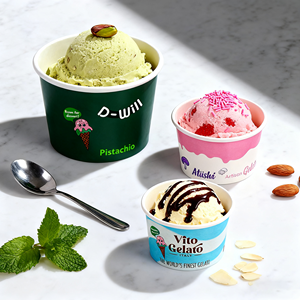 Tùy chỉnh dùng một lần Ice <span class=keywords><strong>Cream</strong></span> Cup 5oz 8oz Ice <span class=keywords><strong>Cream</strong></span> <span class=keywords><strong>container</strong></span> cho Gelato sữa chua đông lạnh món tráng miệng Ice <span class=keywords><strong>Cream</strong></span> gói - Product Image 1