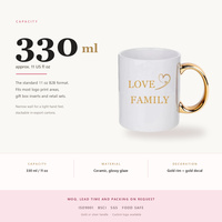 Mug Kopi Keramik 330ml dengan Pinggiran Emas, Gagang Emas, Dekal Emas, Logo Custom, Hadiah Valentine, Grosir, Promosi