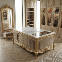 Ensemble de coiffeuse de luxe en bois et marbre doré de style français pour suite nuptiale de complexe hôtelier |   Miroir de courtoisie pliable sur mesure |   FF&E commercial OEM