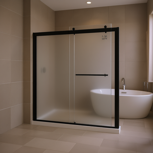 Puerta Corredera de Ducha Bypass, Vidrio Templado de 5/16 Pulgadas, Marco Negro Mate, Diseño Minimalista, Modelo 6074 - Product Image 2