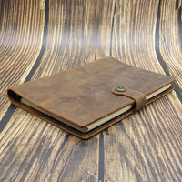 Carnet en cuir véritable fait main A5 marron 100g en cuir de vachette Crazy Horse, modèle bouton Tn042-a5