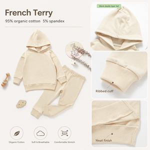 Conjunto Deportivo de Dos Piezas para Niños y Niñas, Sudadera con Capucha de Algodón Orgánico, Pantalones Jogger con Cintura Elástica, Conjunto de Sudadera y Jogger para Bebés y Niños - Product Image 3