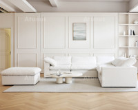 ATUNUS Einfaches und Bequemes Feder-Nordic Modulares Ecksofa für Wohnzimmer, Gemütliche Weiße Couch mit Chaiselongue